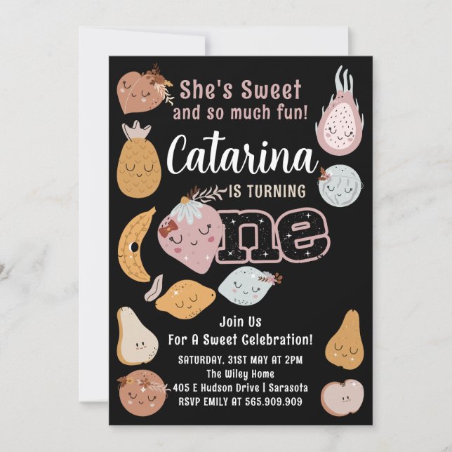 Fruit 1st Birthday invitation, Editable Fruit  Invitation (Front)