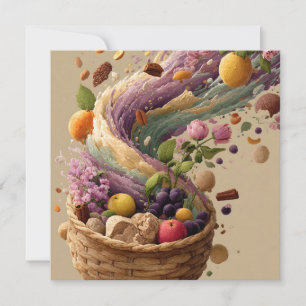 Fruit and Floral Basket Digital Art Illustration Card
