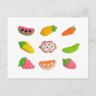 Fruit and vegetable shaped gummy candy postcard