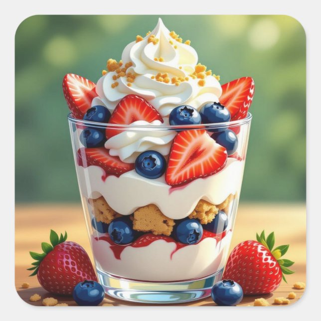 Fruit and Yogurt Parfait Square Sticker (Front)