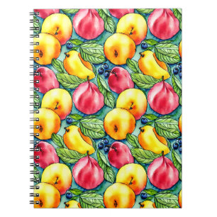 Fruit apple pear summer watercolor pattern notebook