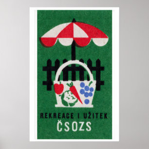 Fruit Basket Matchbox Art Print, Czech Vintage Poster