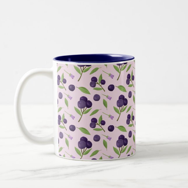Fruit Basket Pattern Collection - Blueberries Two-Tone Coffee Mug (Left)