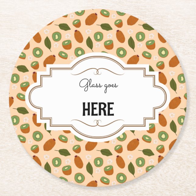 Fruit Basket Pattern Collection - Kiwi Round Paper Coaster (Front)