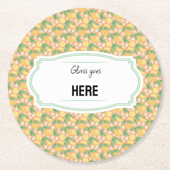 Fruit Basket Pattern Collection - Lemon Round Paper Coaster (Front)