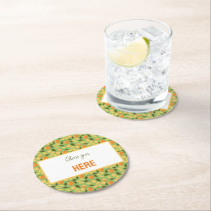 Fruit Basket Pattern Collection - Oranges Round Paper Coaster