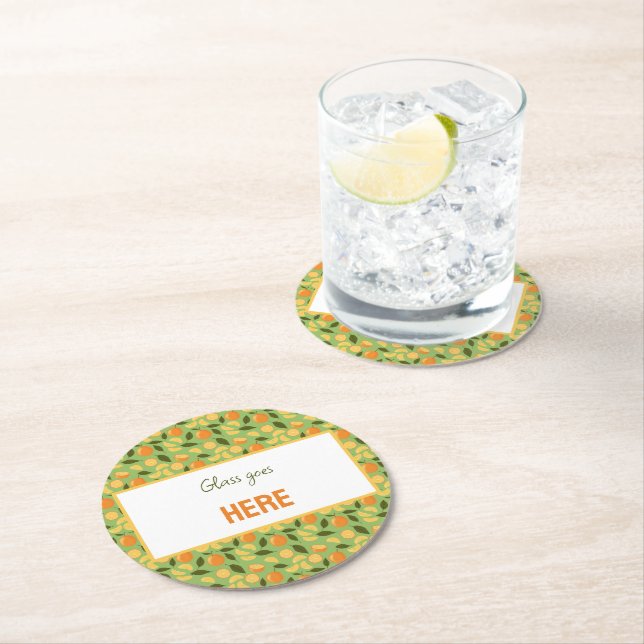 Fruit Basket Pattern Collection - Oranges Round Paper Coaster (Insitu)