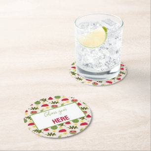 Fruit Basket Pattern Collection - Watermelon Round Paper Coaster