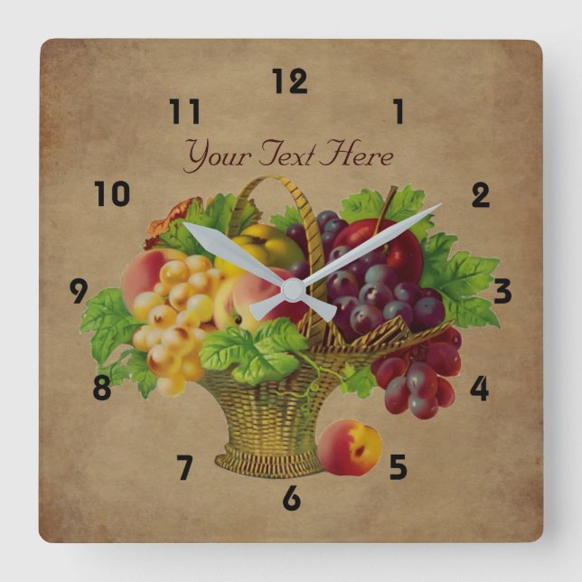 Fruit Basket Vintage Art Square Wall Clock (Front)