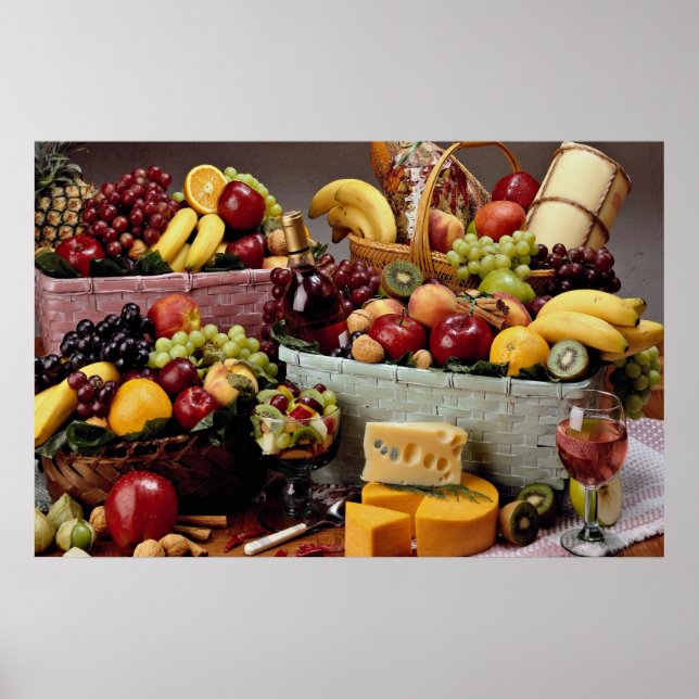 Fruit baskets, mixed fruit and cheeses poster (Front)