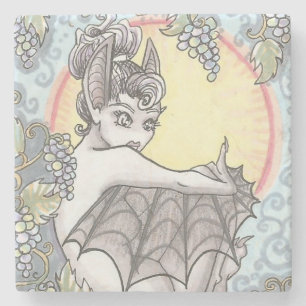 Fruit Bat Fairy grapes Fantasy Art Stone Coaster