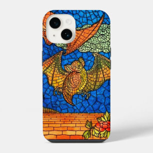 Fruit bat Stained glass look mosaic blue orange iPhone 14 Case