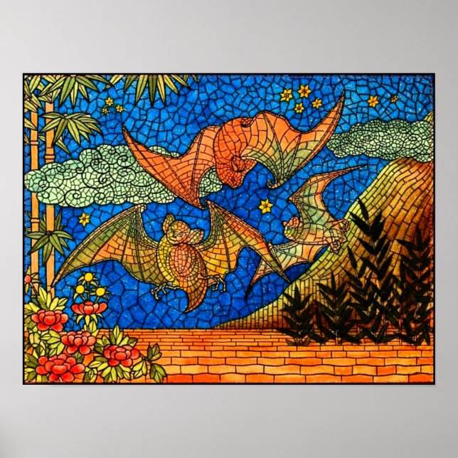 Fruit bat vintage Stained glass look mosaic Poster (Front)