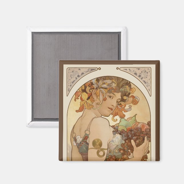 Fruit by Alphonse Mucha, Vintage Art Nouveau Magnet (Front/Back)