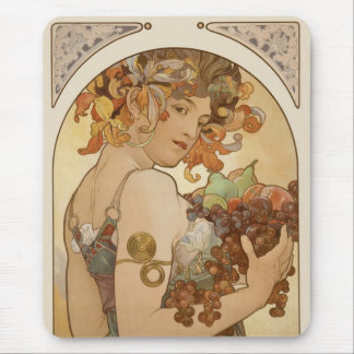 Fruit by Alphonse Mucha, Vintage Art Nouveau Mouse Pad