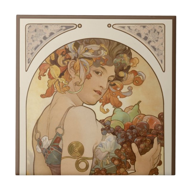 Fruit by Alphonse Mucha, Vintage Art Nouveau Tile (Front)