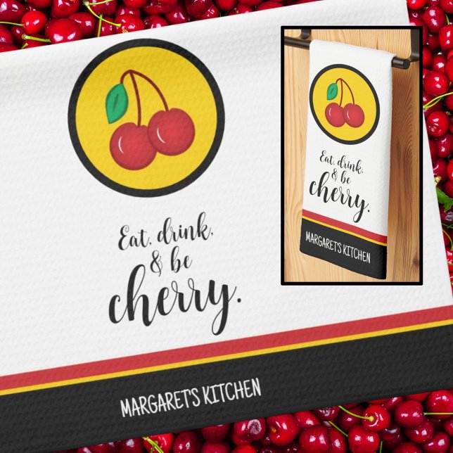 Fruit Cherries Red Yellow Simple Funny Tea Towel (Creator Uploaded)
