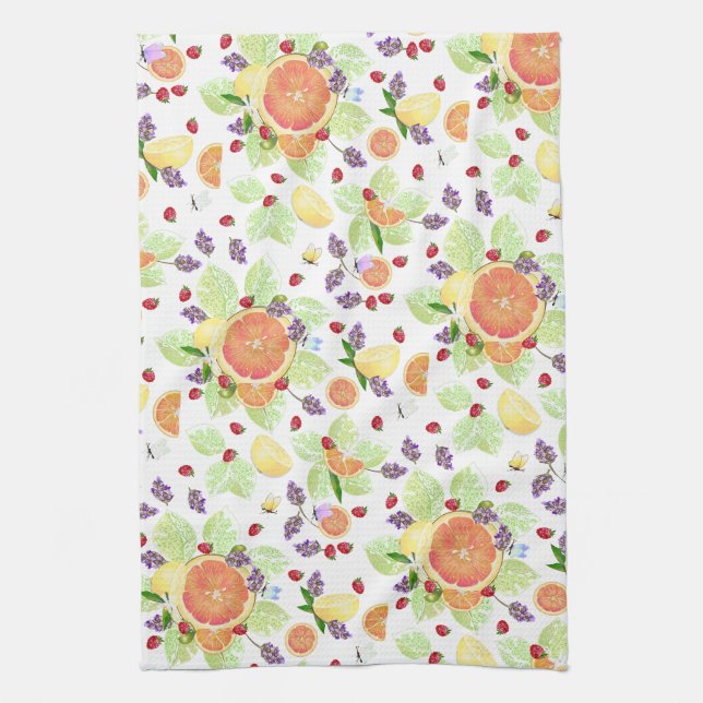 Fruit Citrus Mix Grapefruit Lemon Orange Tea Towel (Vertical)