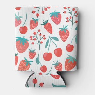 Fruit doodle: strawberries, cherries pattern. can cooler