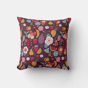 Fruit doodles, hand-drawn summer decor. cushion