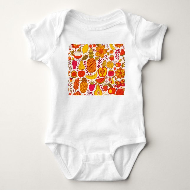 Fruit Doodles: Summer Vintage Pattern. Baby Bodysuit (Front)