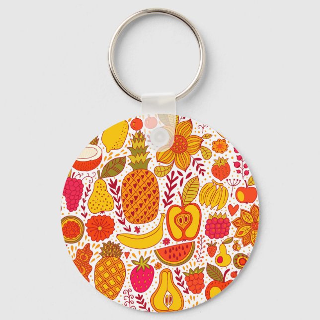 Fruit Doodles: Summer Vintage Pattern. Key Ring (Front)