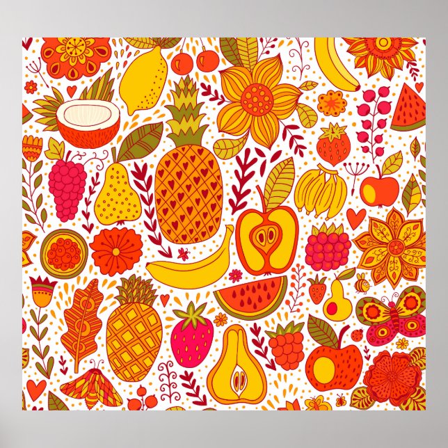 Fruit Doodles: Summer Vintage Pattern. Poster (Front)