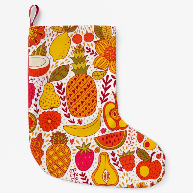 Fruit Doodles: Summer Vintage Pattern. Small Christmas Stocking (Front)