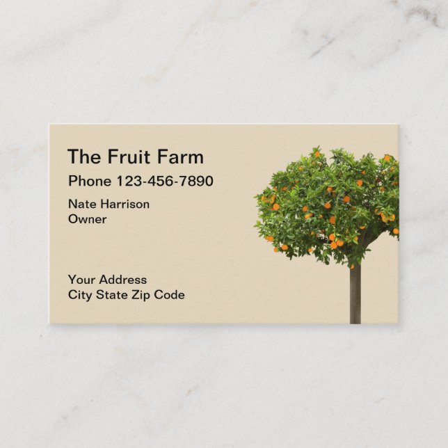 Fruit Farm Orange Tree Design Business Card (Front)