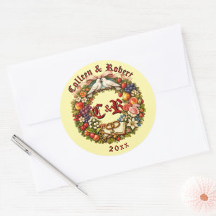 Fruit & Floral Wedding Wreath Classic Round Sticker