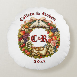 Fruit & Floral Wedding Wreath Round Cushion