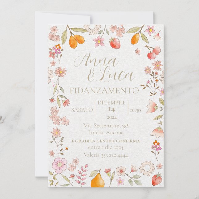 Fruit & Flowers White Background Invitation (Front)