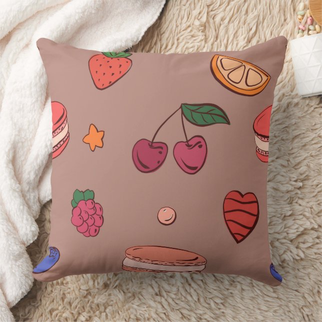 Fruit & French Macaron Pattern Cushion (Blanket)