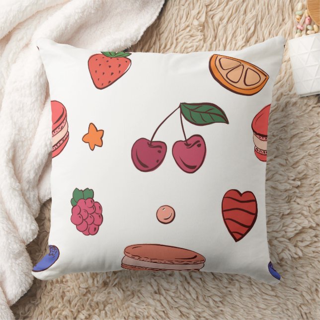 Fruit & French Macaron Pattern Cushion (Blanket)