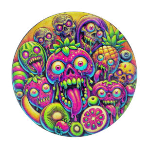 Fruit Frenzy: Neon Zombie Harvest Cutting Board