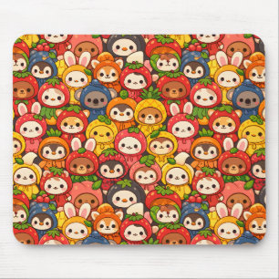 Fruit Friends Parade   Cute Animal Chibi Mouse Pad