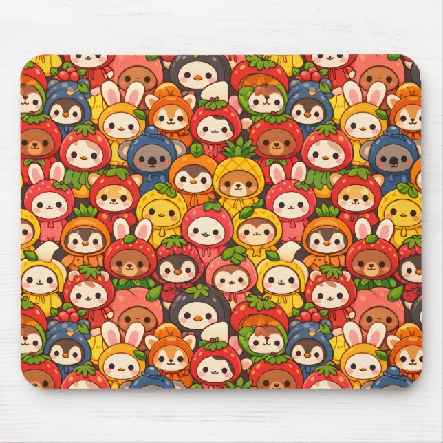 Fruit Friends Parade | Cute Animal Chibi Mouse Pad (Front)