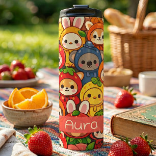 Fruit Friends Parade   Cute Animal Custom Thermal Tumbler