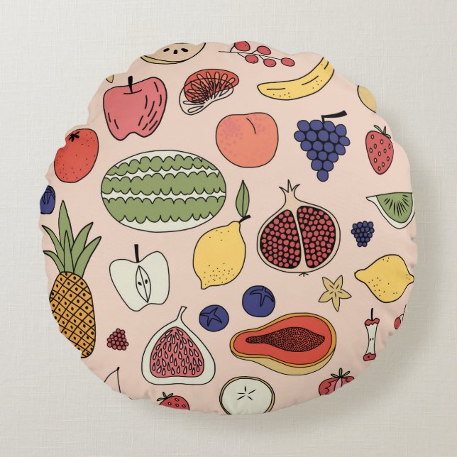 Fruit hand drawn pattern round cushion (Front)