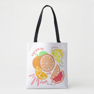 Fruit-Inspired Live Life with Zest Citrus Themed Tote Bag