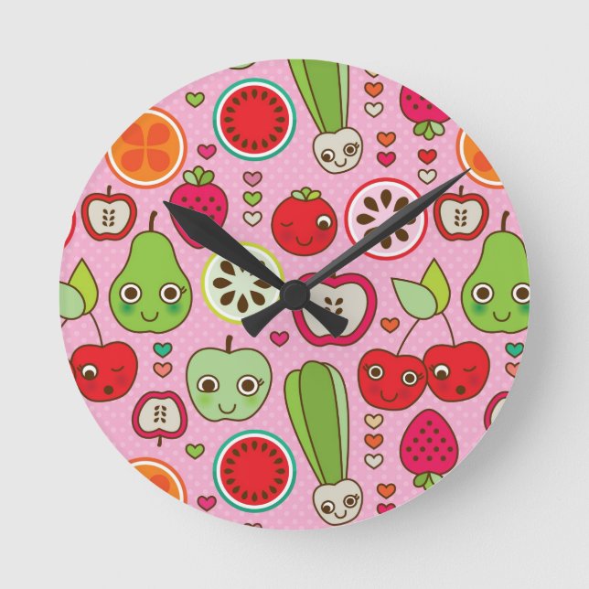 fruit kitchen illustration pattern round clock (Front)