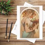 Fruit Lithograph Alphonse Mucha Postcard<br><div class="desc">A fine art postcard with the lithograph by Alphonse Mucha (1860-1939),  titled Fruit (1897). A fashionable woman with lily flowers in her hair holding a basket of grapes,  pears and apples. Mucha,  a Czech artist was a prolific illustrator during the Art Nouveau Period.</div>