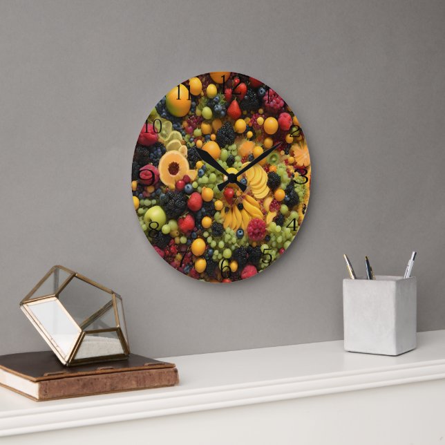 Fruit Lovers Delight Colorful Fruit Platter, Large Clock (Office)