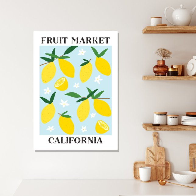 Fruit Market California Yellow Lemon Food Canvas Print (In situ boho interior)