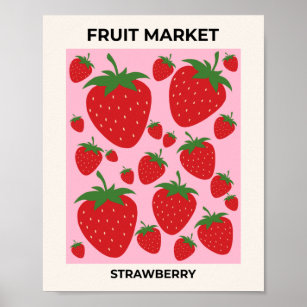 Fruit Market Pink Strawberries Food Art Abstract Poster