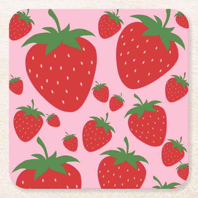 Fruit Market Pink Strawberries Food Art Abstract Square Paper Coaster (Front)