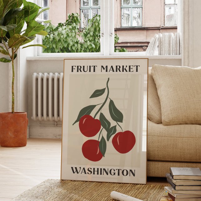 Fruit Market Washington Red Apples Food Poster (In situ Living room)