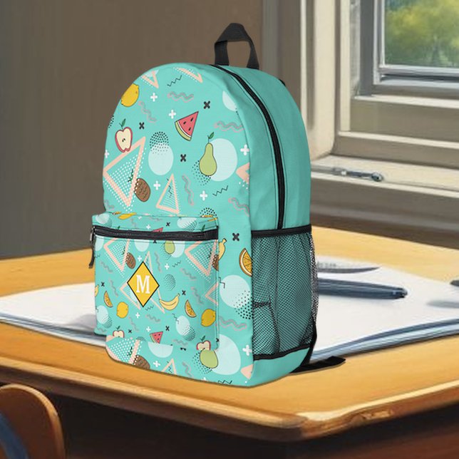 Fruit Memphis Aqua Pattern  Printed Backpack (Creator Uploaded)