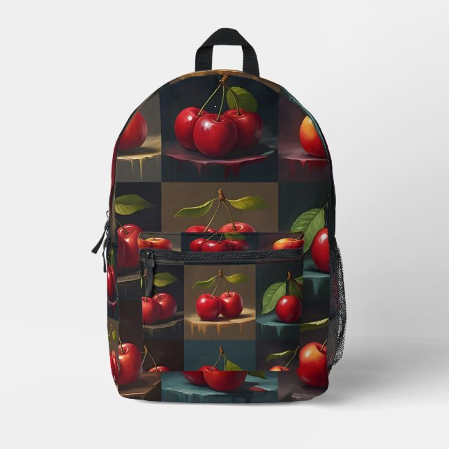 "Fruit Muse: Cherry Canvas" Printed Backpack (Front)