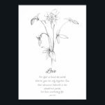 Fruit of the Spirit John 3:16 Love Scripture Bible Poster<br><div class="desc">Inspired by the Fruit of the Spirit from the Bible book of Galatians 5:22-23. This poster features Love and a related scripture from the book of John 3:16 and decorated with columbine flowers hand drawn with pencil. When we honour the Fruit of the Spirit, it shows the Holy Spirit is...</div>